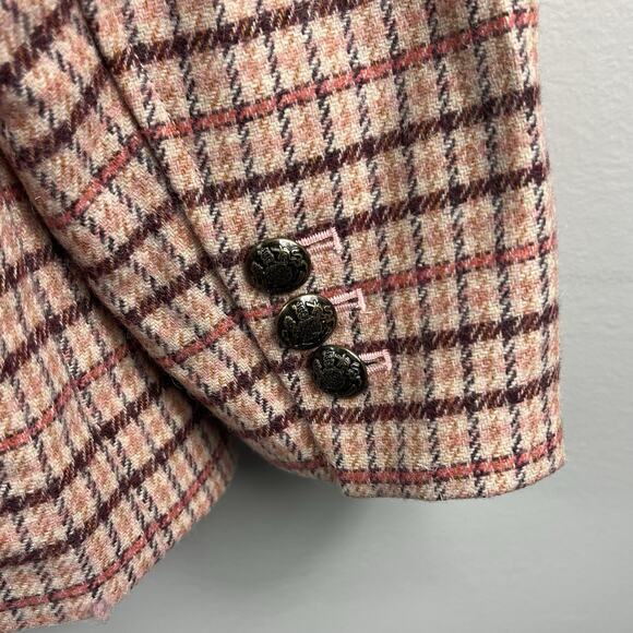 TALBOTS Plus Women's Pink Plaid Wool Houndstooth Blazer Size 14W Shetland NWT - Picture 12 of 16